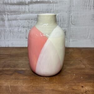 Pink White and Gray Geometric Ceramic Vase